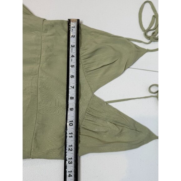 Forever 21 Sage Green Midi Dress Tie Straps Smocked Bodice M - Picture 11 of 11